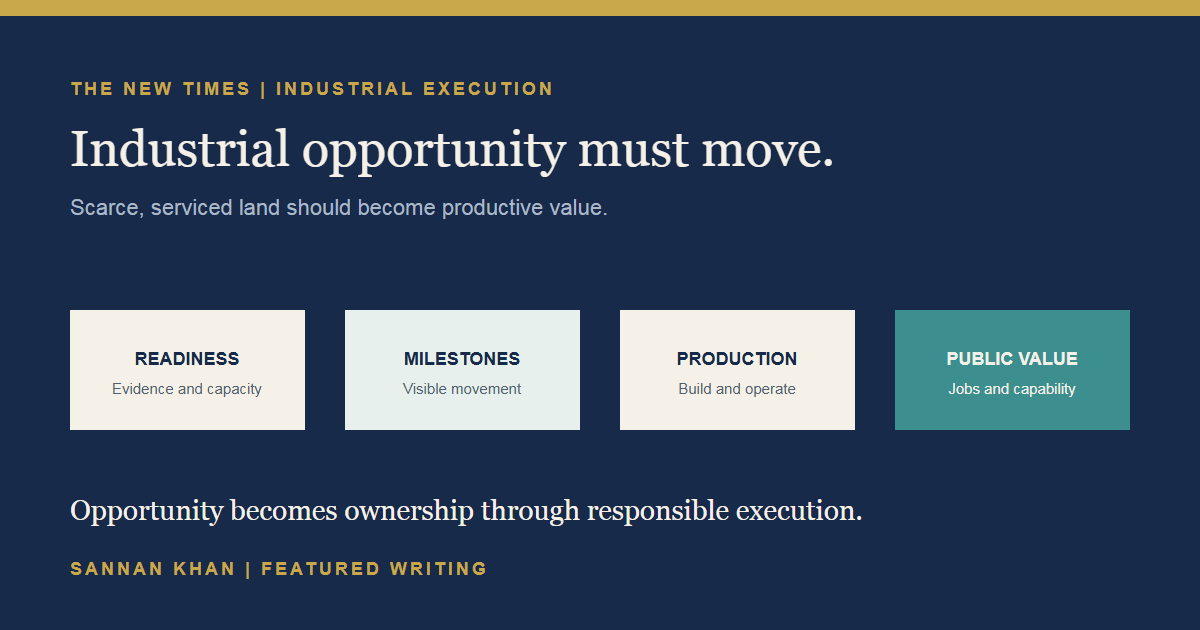 Industrial execution framework connecting readiness, milestones, production, and public value